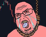 bloodshot_eyes crying cryptocurrency hanging open_mouth pink_skin rope soyjak stubble tongue variant:shotjak yellow_teeth // 417x339 // 67.2KB