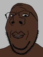 africa black_skin glasses large_nose smile soyjak stubble subvariant:wholesome_soyjak variant:gapejak // 598x800 // 207.4KB