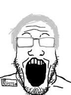 doctor glasses glowing_glasses grey_hair looking_at_you name_tag open_mouth stubble subvariant:dr_soystein teeth variant:markiplier_soyjak // 600x800 // 474.7KB