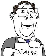 brown_hair clothes ear false glasses hair lie pointing_at_object remastered sign smile suit suit_and_tie variant:protestantjak