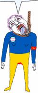 animated arm badge blood bloodshot_eyes clothes communism country countrywar crying estonia flag flag:estonia flag:latvia flag:lithuania flag:poland flag:soviet_union flag:transgender_pride_flag flag:ukraine full_body hair hammer_and_sickle hand latvia leg lithuania mustache neovagina oink open_mouth poland purple_hair rope soyjak speech_bubble speech_bubble_empty suicide tongue ukraine variant:bernd // 511x1374 // 213.1KB