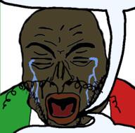 black_skin brown_skin closed_eyes clothes country crying flag italy mustache open_mouth soyjak speech_bubble_empty stubble variant:rupturejak // 424x417 // 92.3KB