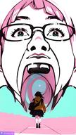 anime anime_female girl glasses meta:ai_generated open_mouth pink_hair soyjak stable_diffusion tranny transgender_flag walking // 1080x1920 // 321.9KB
