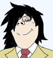 closed_mouth clothes female glasses green_eyes hair kuroki_tomoko necktie red_tie smile soyjak subvariant:terryjak suit suit_and_tie watamote white_skin // 870x954 // 21.6KB