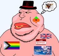 admin admin_6 big_lips british faggot lgbt lgbt_flag name_tag nose quote_(cave_story) quote_(user) spade stubble tophat variant:meximutt veiny_eyes yellow_eyes yellow_teeth // 888x849 // 153.9KB