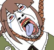 bloodshot_eyes brown_hair clothes crying funamusea glasses hair hanging male male_sex_symbol open_mouth prune rope stubble tranny variant:bernd white_background // 450x417 // 21.3KB