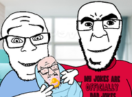 3soyjaks baby babyjak bald birth blanket caca closed_mouth clothes father glasses gown hospital hospital_bed irl_background miracle pacifier smile stock_image stock_image_watermark stubble sweater text turtleneck variant:feraljak variant:godjak variant:soydult wholesome // 741x543 // 97.6KB