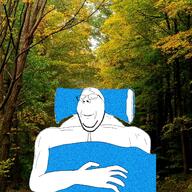 blanket buff calm closed_mouth eyes_closed forest glasses hand irl_background nature pillow plant sleeping smile soyjak stubble subvariant:wholesome_soyjak variant:gapejak // 1280x1280 // 2.2MB