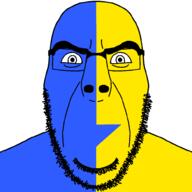 1990 90s aryanime blue_skin dream_bbq ena ena_bbq front_facing glasses open_mouth soyjak variant:cobson yellow_skin // 1000x1000 // 27.7KB