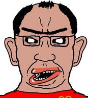 amerimutt balding black_sclera brown_skin chud ear hair lips mcdonalds subvariant:chuddy thick_eyebrows unibrow variant:chudjak white_background wrinkles // 1200x1335 // 32.4KB