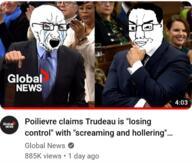 2soyjaks bald bloodshot_eyes canada conservative_party_(canada) costume crying glasses global_news hair irl_background justin_trudeau liberal_party_(canada) news open_mouth parliament pierre_poilievre stubble text thumbnail variant:chudjak variant:soyak youtube // 558x473 // 330.0KB