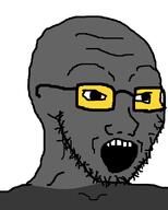 clothes glasses grey_skin open_mouth soot_colors soyjak stubble variant:soyak // 641x800 // 23.8KB