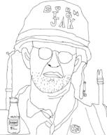 badge born_to_kill bottle closed_mouth clothes ear full_metal_jacket glasses gun military movie neutral peace_sign soldier soy soyjak soylent stubble text variant:unknown // 486x608 // 109.0KB