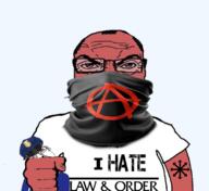 anarchism angry balding chaos clothes glasses hanging holding_object i_hate law police punisher_face red_skin subvariant:science_lover tshirt variant:bernd variant:markiplier_soyjak // 800x735 // 292.7KB
