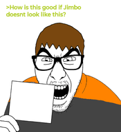 angry badge dan glasses green_text hair holding_object jimbo_(namefag) meta:namefags paper soybooru stubble variant:slitherjak // 1084x1186 // 218.3KB