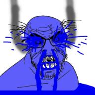 angry argyria blood blue_skin blueberry_jam cracked_teeth cry_me_a_river crying fume glasses soyjak stubble subvariant:feralrage variant:feraljak wrinkles // 1024x1024 // 769.9KB