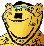 dem 1488 adolf_hitler aryan blue_eyes christianity cross dem glowing_eyes gold gold_(user) golden hitler_mustache mustache nazism president schutzstaffel smile sonnenrad stubble swastika tattoo tkd variant:impish_soyak_ears white_supremacist // 598x636 // 51.4KB