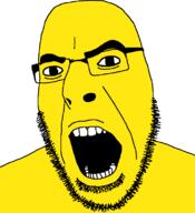 angry asian black_eyes glasses open_mouth small_eyes soyjak stubble variant:cobson yellow_skin // 721x789 // 35.2KB