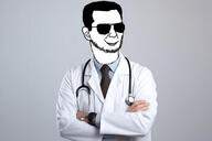 bashar_alassad beard clothes doctor glasses hair medical_headphones necktie smile soyjak variant:unknown // 1125x750 // 85.5KB