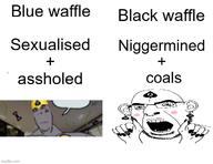 2soyjaks bald bbc black_waffle blue_waffle coal ear flies glasses gray_skin hand lemon meme necklace nigger open_mouth painted_nails queen_of_spades room speech_bubble speech_bubble_empty stink_lines stinky subvariant:hornyson tattoo teeth text variant:cobson waffle // 650x500 // 55.9KB