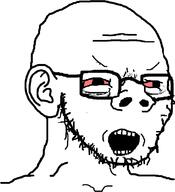 angry crying ear glasses hair mouth_open red_eyes soyjak stubble subvariant:sunkjak teeth variant:soyak // 642x705 // 15.2KB