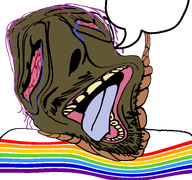 bloodshot_eyes brown_skin brown_troonjak crying distorted flag flag:jewish_autonomous_oblast glasses hanging oblast open_mouth russia series:coonfags soyjak speech_bubble stubble suicide tongue tranny transparent_background variant:bernd // 768x719 // 36.1KB