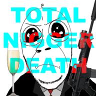 angry closed_mouth clothes firearm frown glass gun necktie soyjak stubble subvariant:gerald suit text total_nigger_death variant:cobson // 1024x1024 // 392.5KB