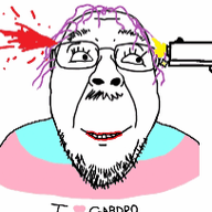 animated blood closed_mouth content_aware flag glasses gun i_love mustache purple_hair shooting smile soyjak stubble tranny variant:bernd // 203x203 // 4.1MB