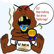 Warrior-Z(user) angry baby crossed_arms diaper foot full_body glasses missing_teeth open_mouth pacifier sharts_on_your_post shitskin soybooru soyjak spammer speech_bubble stinky stubble subvariant:mexiaryan text uwu variant:feraljak variant:meximutt white_skin yellow_teeth // 991x996 // 302.9KB
