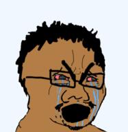 angry bloodshot_eyes brown_skin crying glasses hair hispanic large_eyebrows latino mexico open_mouth soyjak stubble thick_eyebrows variant:cryboy_soyjak // 530x544 // 96.8KB