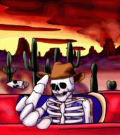 2soyjaks album_cover cactus car cowboy_hat dead desert drawn_background middle_finger music oingo_boingo ribcage series:skeletonjaks skeleton skull variant:parrotjak variant:thunderf00t // 1002x1126 // 2.7MB