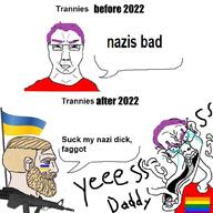 2022 beard blond blue chud clothes ear flag glasses green gun hand hoodie nazism neck nordic_chad open_mouth orange purple purple_hair rainbow red russo_ukrainian_war shaved smirk smug soyjak teeth text tongue tranny tshirt ukraine variant:chudjak yellow // 1000x1000 // 647.5KB
