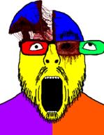 artist:fleertson glasses gore mustache open_mouth soyjak stubble trend:colorjak variant:flartson // 407x524 // 25.3KB