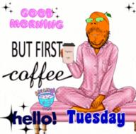 animated coffee ext=gif froot good_morning meta:tagme pajamas sparkle subvariant:wholesome_soyjak text tuesday variant:gapejak // 440x436 // 838.6KB