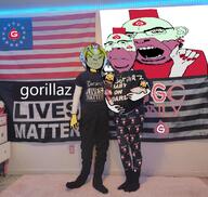 asian baby benson betsy_ross_flag black_lives_matter carpet drawer facial_mark flag flag:united_states forehead_mark gorillaz irl_background kris_kane noodle_(gorillaz) power_outlet regular_show spade subvariant:hornyson united_states variant:cobson yellow_skin // 720x683 // 556.6KB