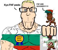 3soyjaks ack award brown_skin bulgaria bulgarian_(user) closed_mouth discord discord_logo_facial_mark euromutt facial_mark fnf_pedo fnf_pedo_nigger_(user) friday_night_funkin' hair holding_object looking_to_the_right open_mouth rope soyjak stubble subvariant:chudplier subvariant:euroaryan subvariant:euromutt subvariant:neutralplier text variant:chudjak variant:markiplier_soyjak white_skin // 1059x929 // 235.2KB