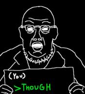 donald_trump ear glasses greentext hand holding_object inverted jail open_mouth soyjak stubble text thougher variant:trumpjak // 474x521 // 43.6KB