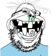 bad_teeth clothes cross_eyed drool glasses hair mucus open_mouth retard soyjak stubble subvariant:retarded_gapejak ugly variant:gapejak // 668x735 // 174.7KB