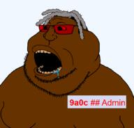 9a0c 9a0c_(pedophile) admin big_lips black_skin glasses gray_hair open_mouth saliva soyjak stubble text transparent_background variant:meximutt // 888x849 // 41.2KB