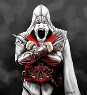 assassin's_creed blade ezio_auditore_da_firenze hidden_blade meta:tagme open_mouth variant:markiplier_soyjak video_game // 893x972 // 85.1KB
