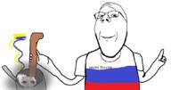 arm closed_mouth cyrillic_text glasses hand holding_object russia smile soyjak stubble subvariant:wholesome_soyjak text ukraine variant:gapejak // 1114x586 // 116.1KB