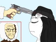 anti_soytan antiswarthy_(namefag) asian at_gunpoint brain eskimo execution firearm gook gun holding_gun holding_object holding_pistol imminent_death m1911 pistol that_one_fucking_picture_of_nate_being_a_smug_little_bastard variant:soyak variant:soytan yellow_skin // 1000x750 // 89.8KB