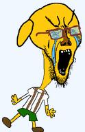 animal big_eyes bloodshot_eyes clothes crying dog full_body janny open_mouth shirts shoe shorts tshirt variant:soyak yellow_skin // 375x579 // 11.0KB