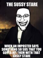 alternate among_us glasses grin jerma985 joseph_smith meme mormonism open_mouth soyjak stubble suspicious text variant:susjak video_game // 747x1000 // 701.6KB