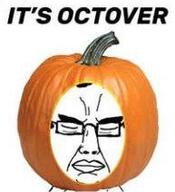 closed_eyes closed_mouth clothes hat its_over meta:low_resolution october pumpkin pun sad soyjak subvariant:chudjak_front text variant:chudjak // 193x212 // 70.1KB