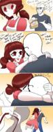 back cheeks cherry_(nandroid) clothes comic concerned drink ear emmy_the_robot frown glasses kiss nandroid red_eyes red_hair robot soyjak stubble text variant:soyak // 1309x3202 // 4.1MB