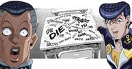 2soyjaks anime arm bitch cock_addict creep delinquent die emergence fuck go_away gross hair hand higashikata_josuke jojos_bizarre_adventure manga meme meta:nas nijimura_okuyasu open_mouth pervert pig pointing pompadour poop purple_hair slut soy_parody style_emulation swearing table text variant:two_pointing_soyjaks wordswordswords // 1416x738 // 304.5KB