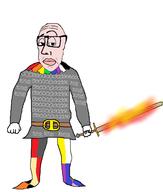 armor chain_mail closed_mouth glasses holding_object holding_sword merge soyjak subvariant:chudjak_front sword variant:chudjak variant:smugjak weapon // 842x989 // 123.8KB