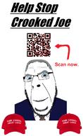 arrow blue_eyes clothes glasses grey_hair hair joe_biden maga maga_hat nate_(soyjak_party) qr_code republican_national_convention smile soyjak soyjak_party stubble teeth text united_states variant:cobson // 1046x1706 // 300.5KB