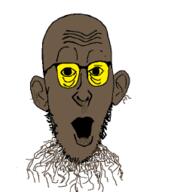 brown brown_skin ear glasses open_mouth root root_(user) soyjak variant:cobbert // 243x255 // 17.5KB